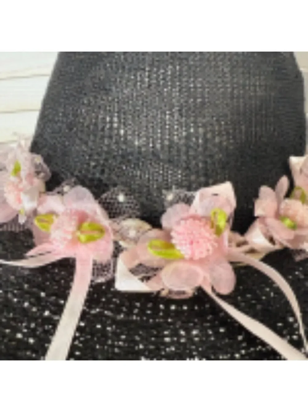 Handcrafted Cowboy Hat Floral Applique Black OS